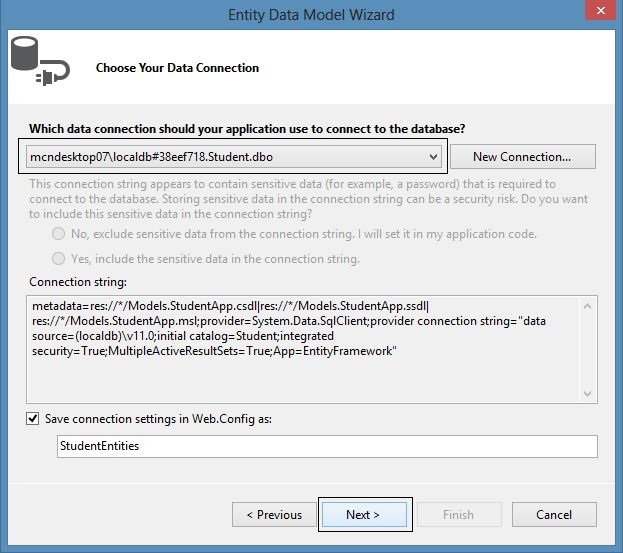 Creating Data Connection in Entity Model